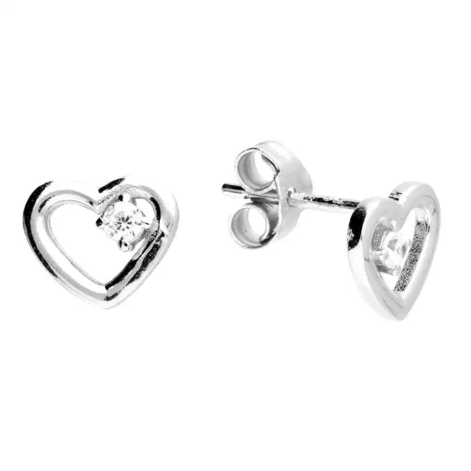 CZ Heart Stud Earrings in Sterling Silver 925 | Personalised Jewellery Gift