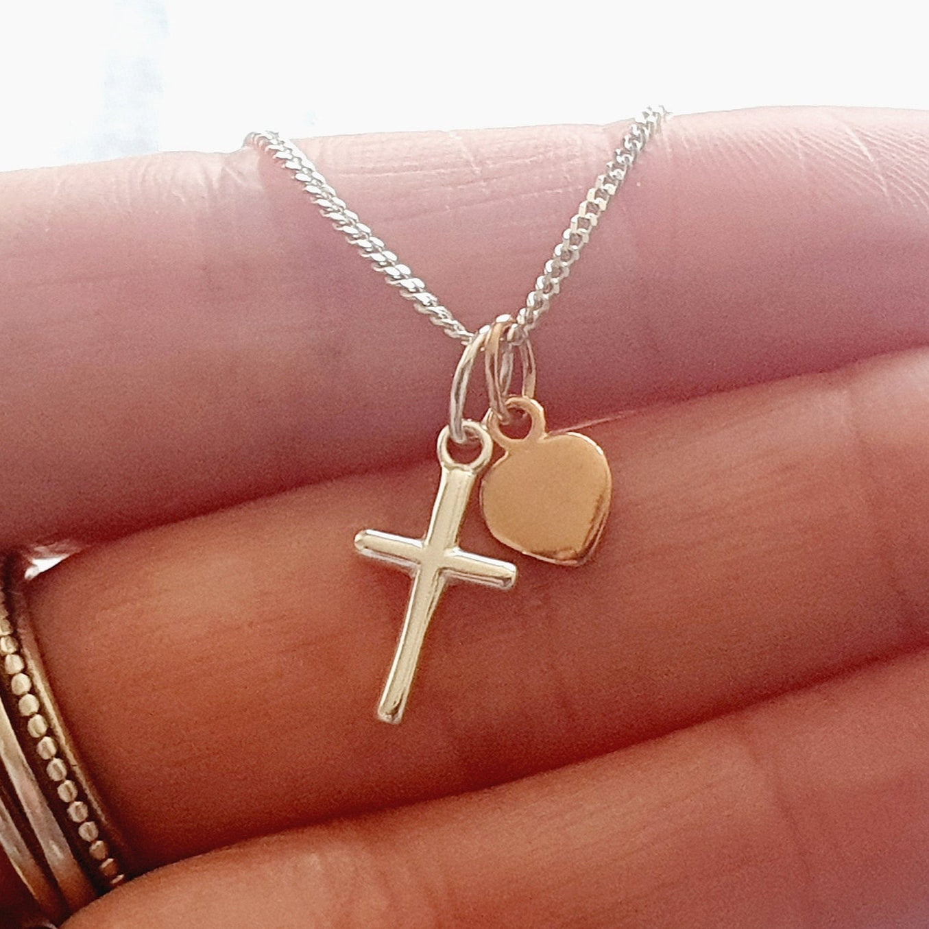 Cross Necklace with Rose Gold Heart | Sterling Silver 925 | Faith & Love Jewellery Gift