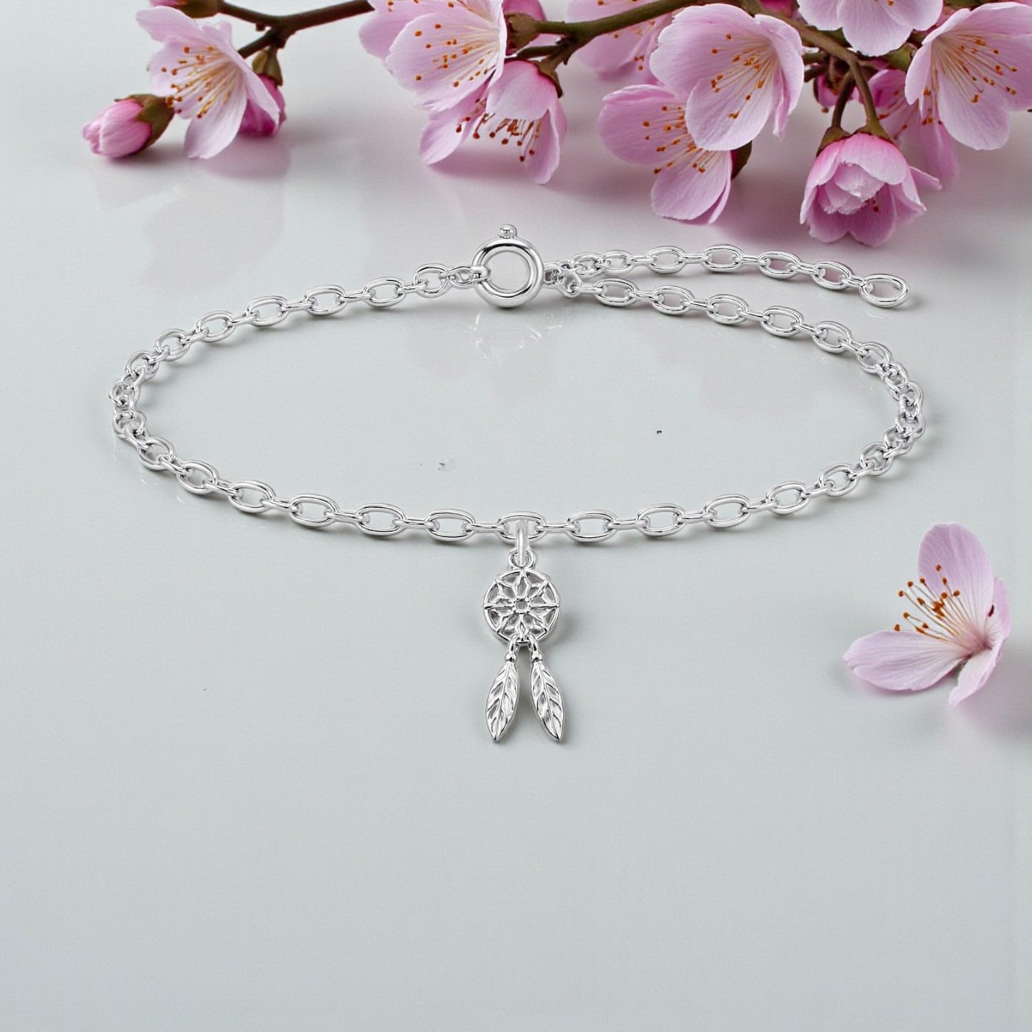 Dreamcatcher Charm Bracelet | Sterling Silver 925 | Boho Jewellery Gift