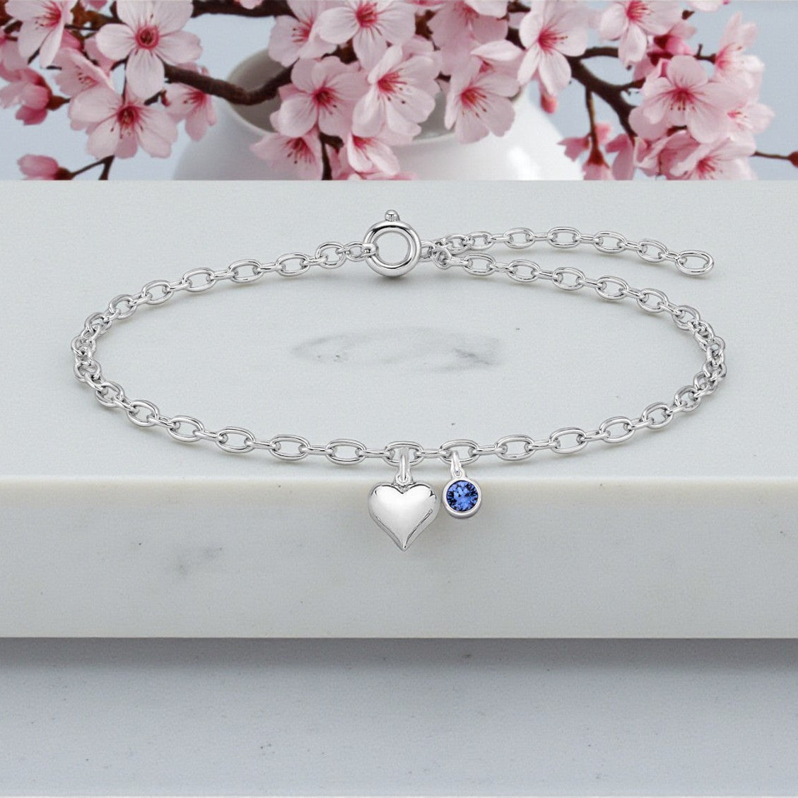 Puffy Heart Bracelet with Birthstone | Sterling Silver 925 | Personalised Jewellery Gift