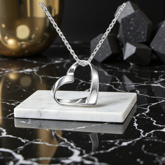Ribbon Heart Necklace in Sterling Silver 925