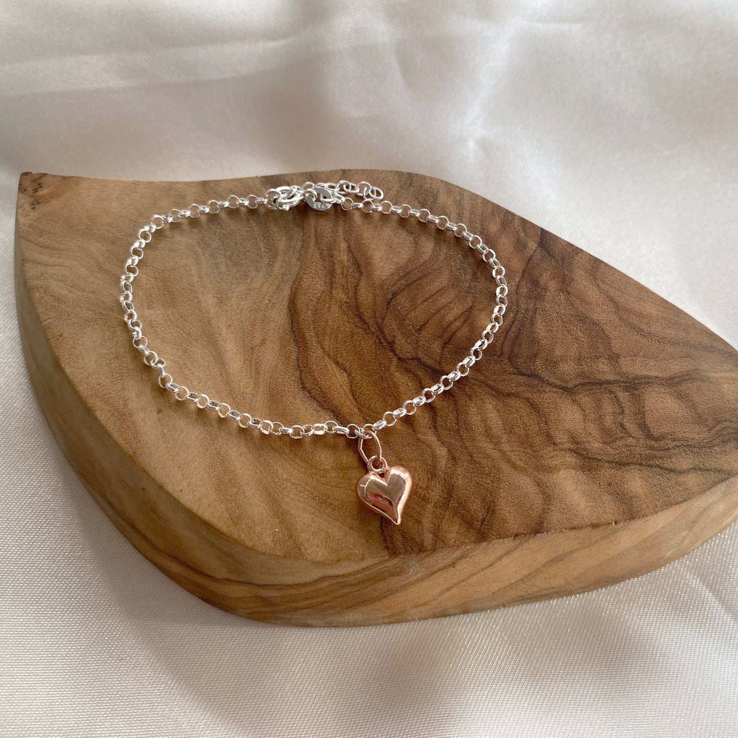 Rose Gold Heart Charm Bracelet | Sterling Silver 925 | Elegant Jewellery Gift
