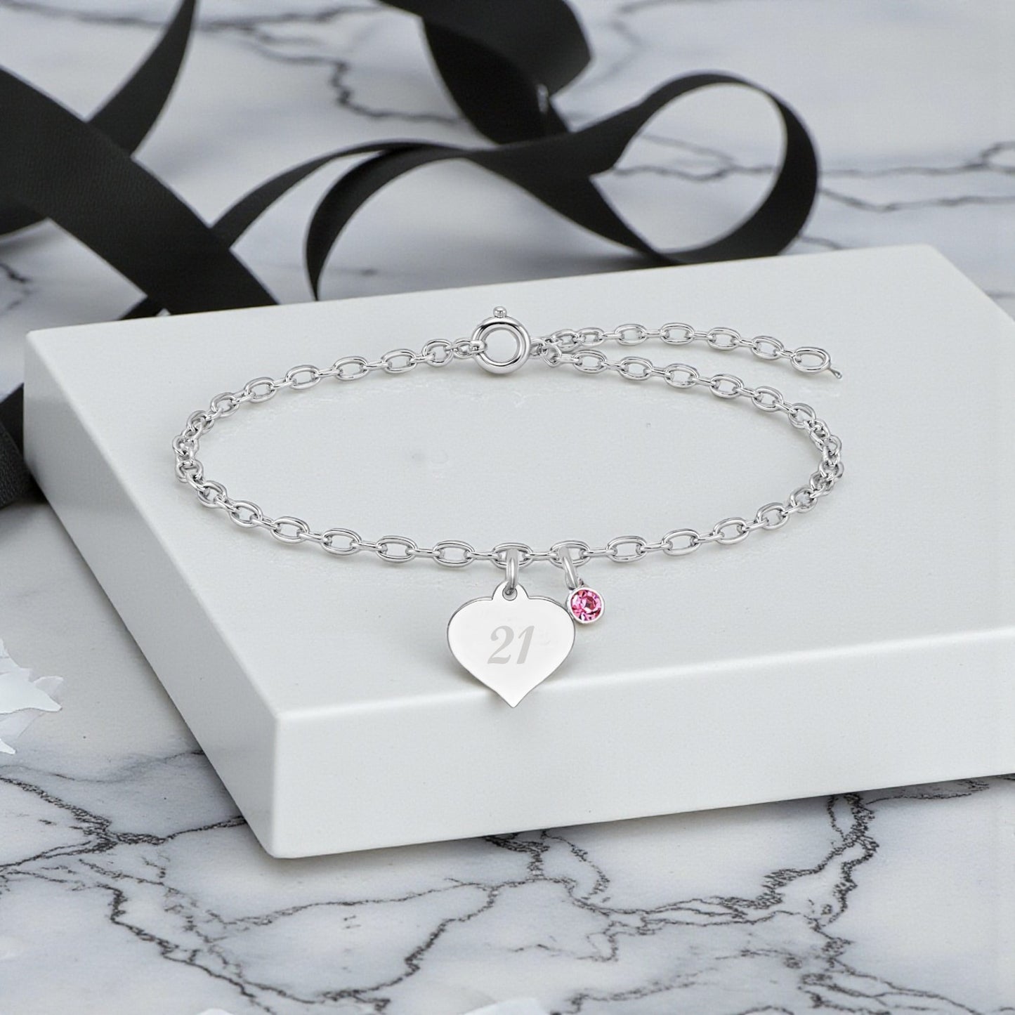 Personalised Birthday Birthstone Bracelet | Sterling Silver 925 | Engraved Name, Date or Age Gift