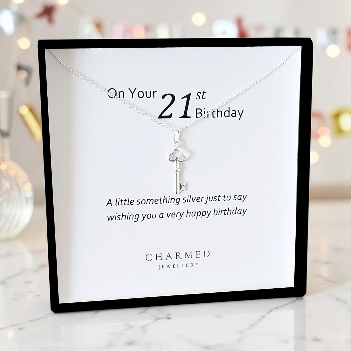 21st Birthday Key Necklace in Sterling Silver 925, Personalised Jewellery Gift