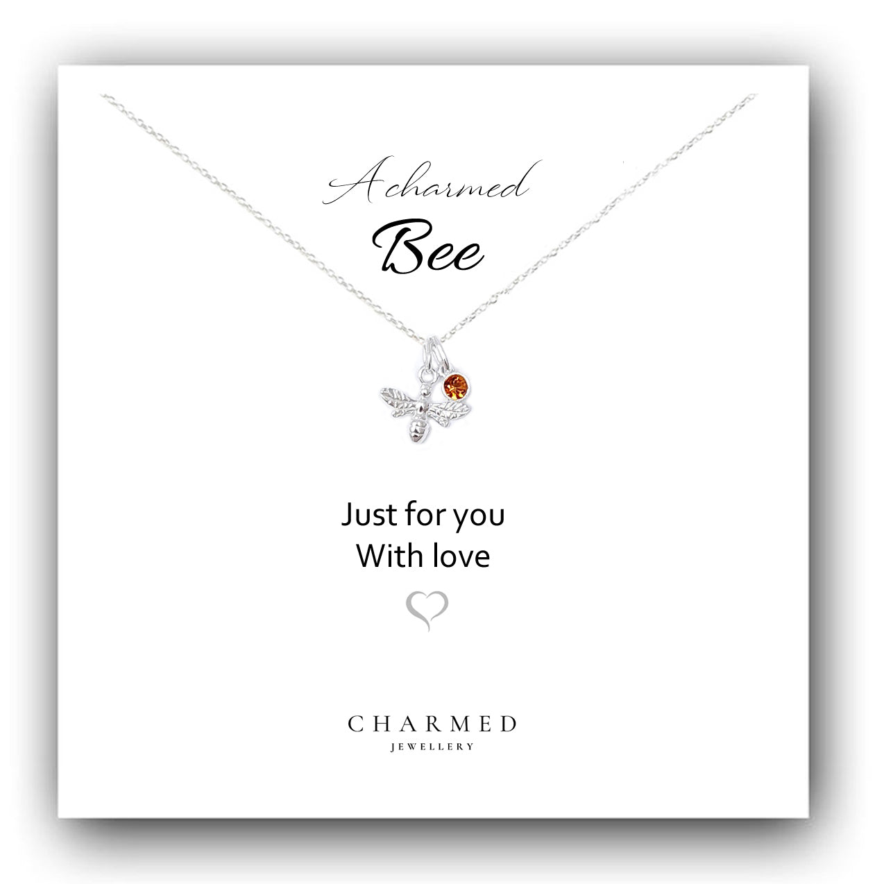 A Charmed Bee Necklace with Birthstone in Sterling Silver 925 | Personalised Jewellery Gift