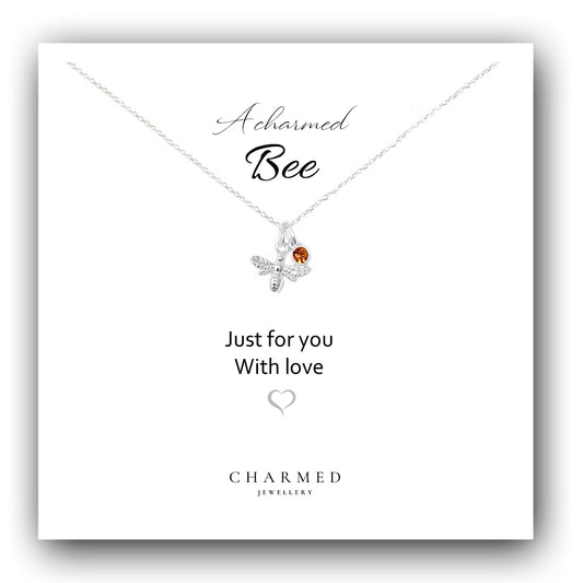 A Charmed Bee Necklace with Birthstone in Sterling Silver 925 | Personalised Jewellery Gift