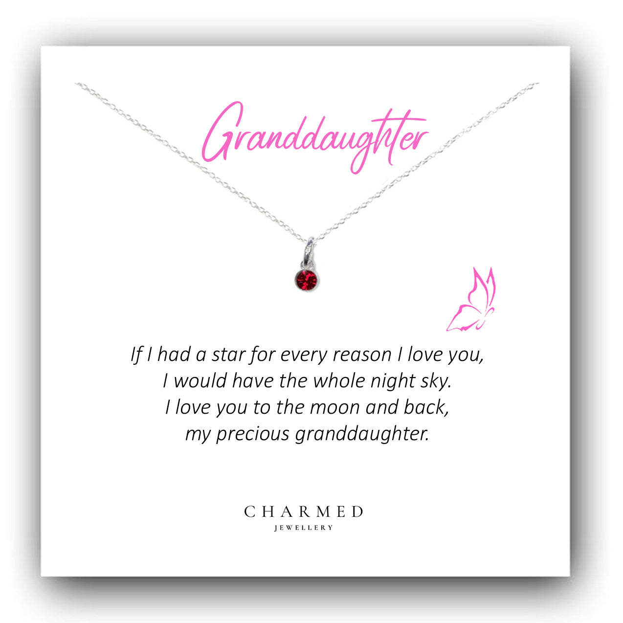 Granddaughter Crystal Birthstone Necklace in Sterling Silver 925 | Personalised Jewellery Gift