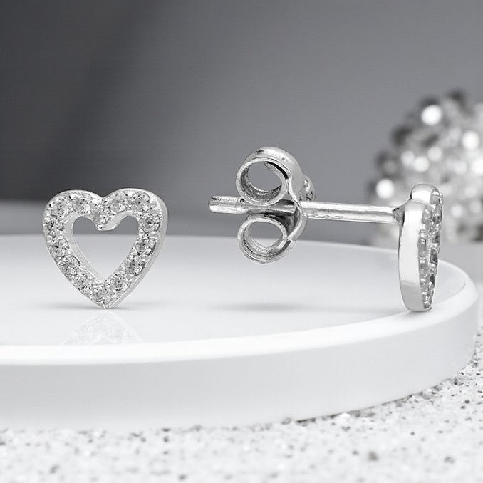 Granddaughter Gift, CZ Open Heart Stud Earrings Sterling Silver 925 | Personalised Jewellery Gift