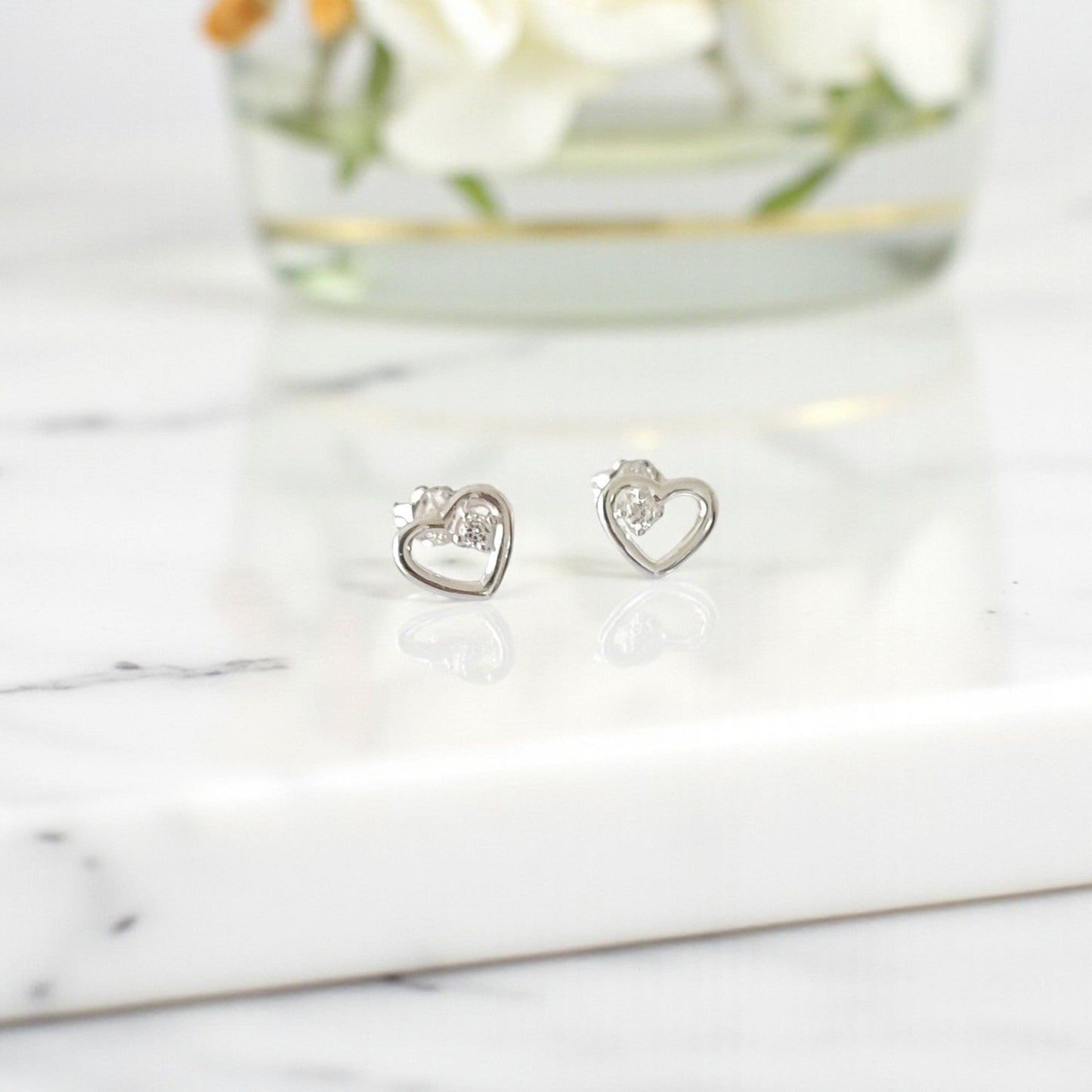CZ Heart Stud Earrings in Sterling Silver 925 | Personalised Jewellery Gift