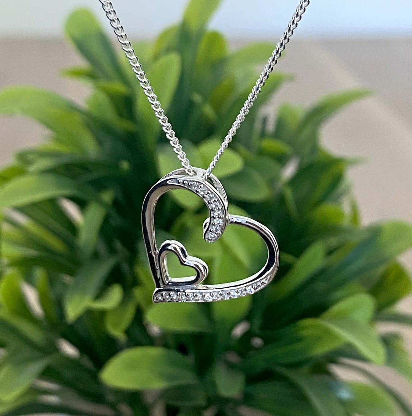 Open Twin Heart Necklace with Cubic Zirconia | 925 Sterling Silver