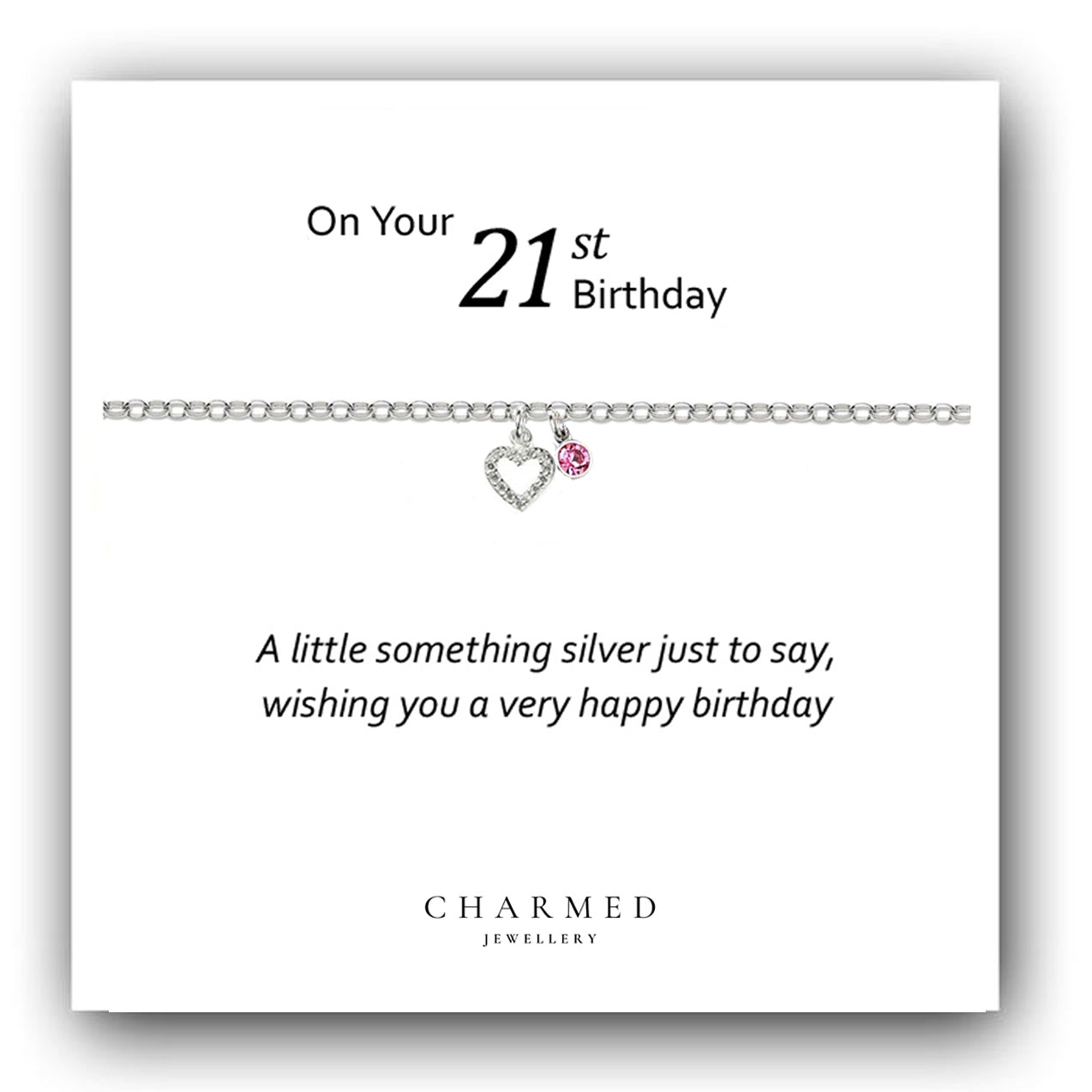 21st Birthday CZ Heart Bracelet with Birthstone in Sterling Silver 925, Personalised Jewellery Gift