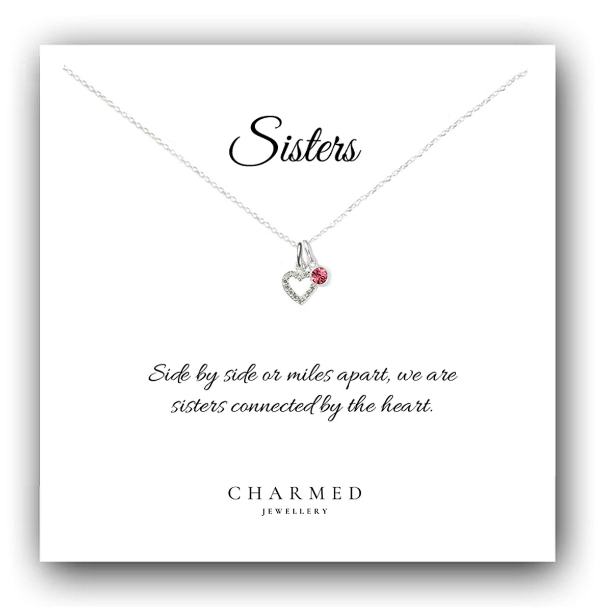 Sister Gift, CZ Heart Necklace with Birthstone in Sterling Silver 925, Personalised Gift