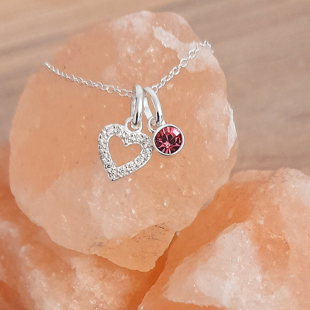 CZ Heart Birthstone Necklace | 925 Sterling Silver Personalised Jewellery