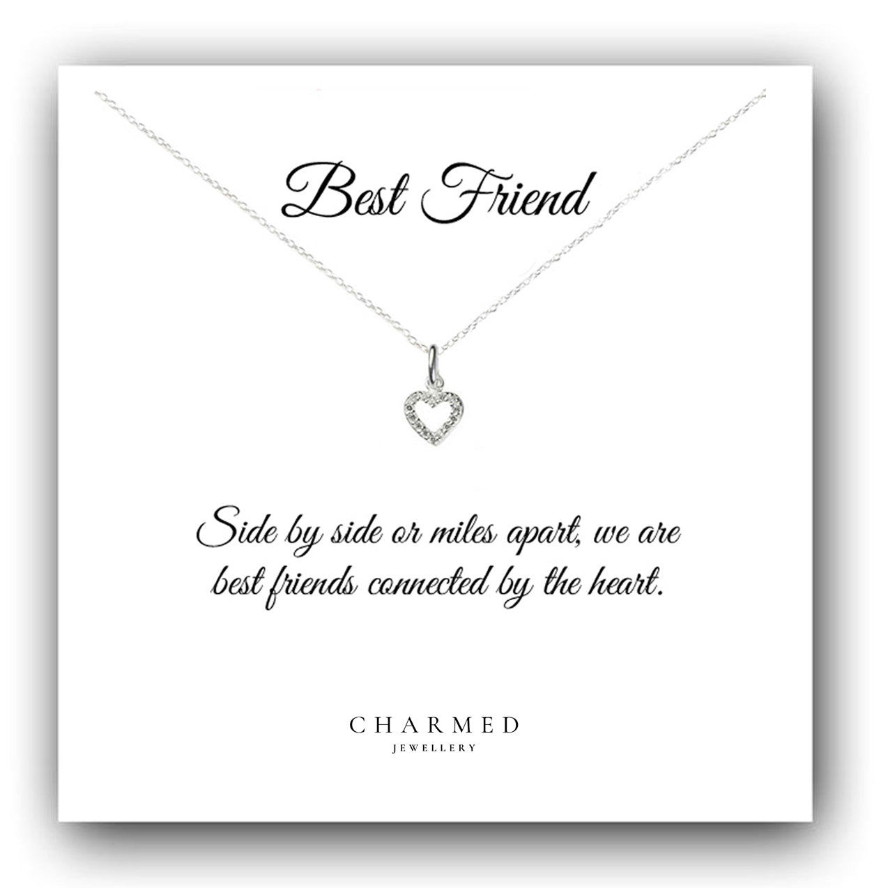 Best Friend Heart Necklace with Cubic Zirconia in Sterling Silver 925, Personalised Gift