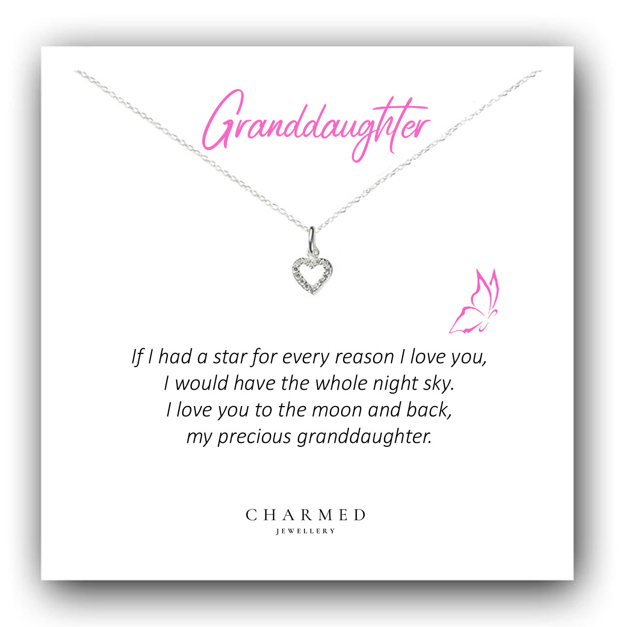 Granddaughter CZ Heart Necklace in Sterling Silver 925 | Personalised Jewellery Gift