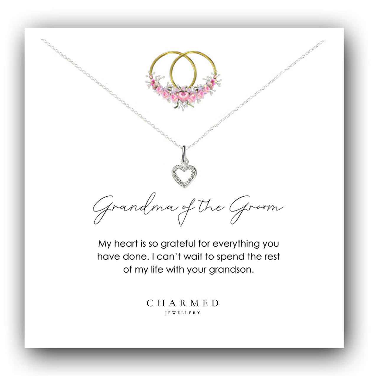 Grandma of the Groom Heart Necklace with Cubic Zirconia in Sterling Silver 925 | Personalised Jewellery Gift