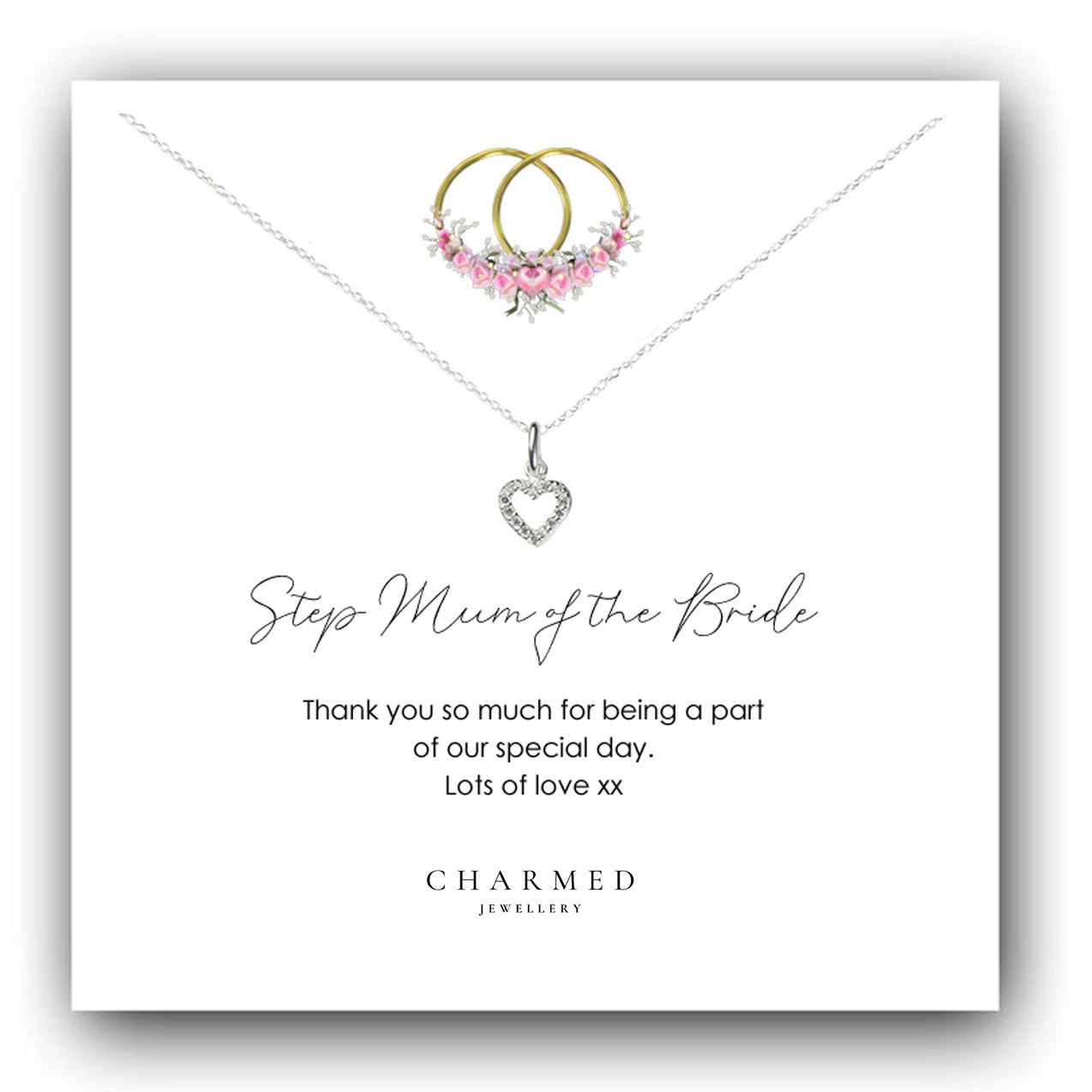 Step Mum of the Bride Gift, Cubic Zirconia Heart Necklace 925 Sterling Silver
