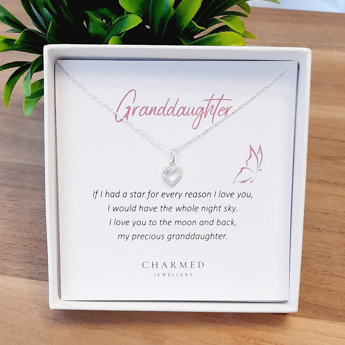 Granddaughter CZ Heart Necklace in Sterling Silver 925 | Personalised Jewellery Gift