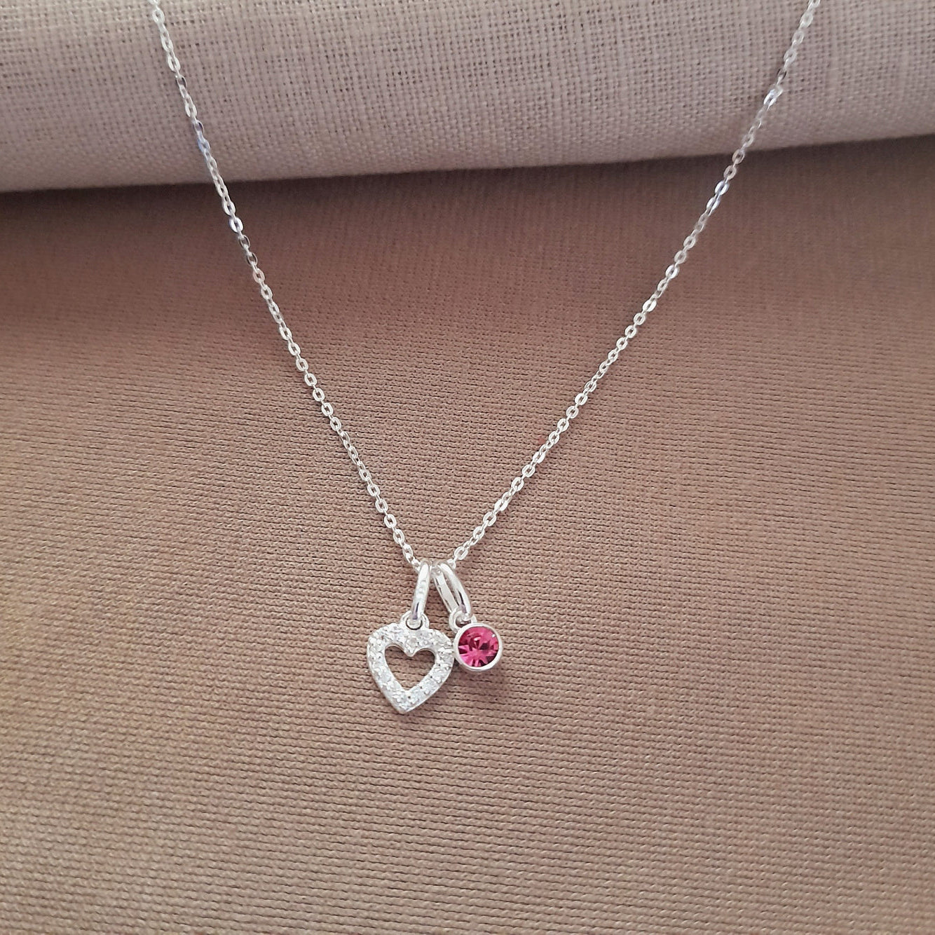 CZ Heart Birthstone Necklace | 925 Sterling Silver Personalised Jewellery