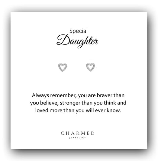 Daughter Gift, CZ Open Heart Stud Earrings Sterling Silver 925, Personalised Jewellery Gift