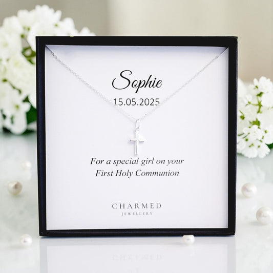 First Holy Communion Gift | Cross Necklace 925 Sterling Silver | Message Card Jewellery