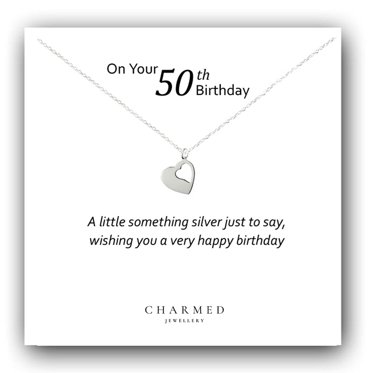 50th Birthday Cut Out Heart Necklace in Sterling Silver 925, Personalised Jewellery Gift