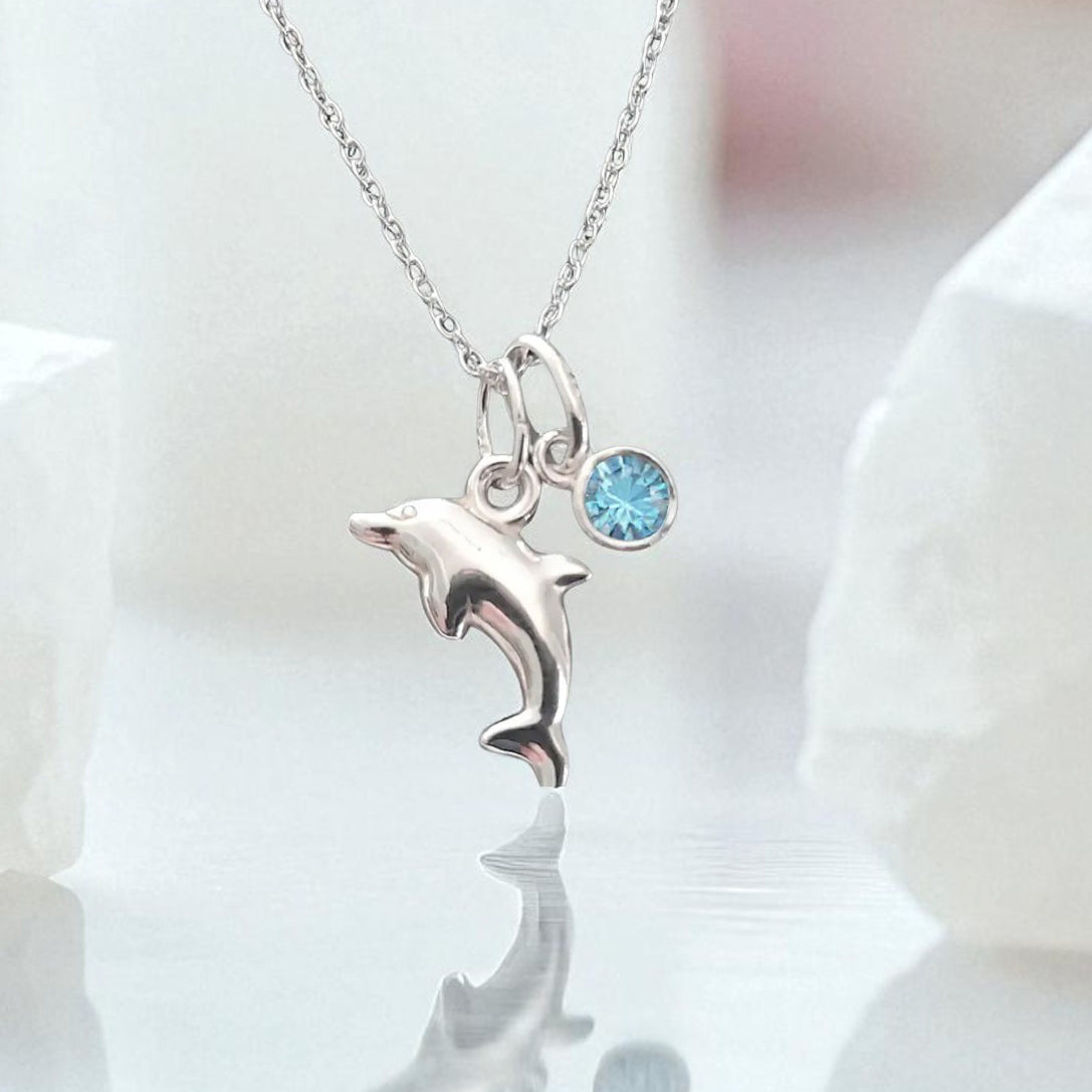 Granddaughter Dolphin Necklace with Birthstone | Sterling Silver 925 | Message Card Jewellery Gift