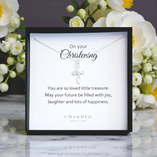 Christening Eternity Cross Necklace in Sterling Silver 925 | Personalised Jewellery Gift