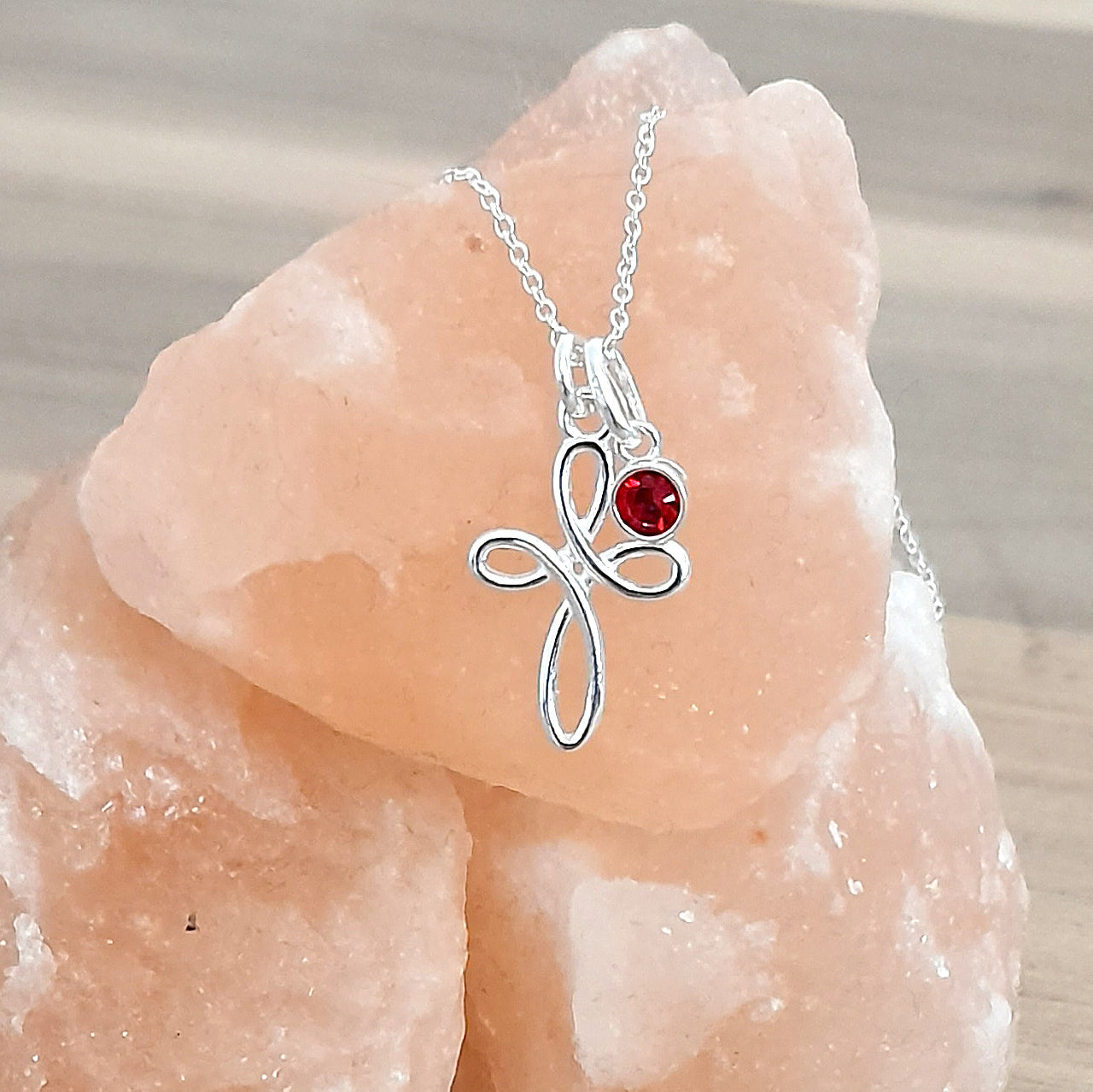 First Holy Communion Gift, Eternity Cross Necklace with Birthstone in Sterling Silver 925, Personalised Jewellery Gift