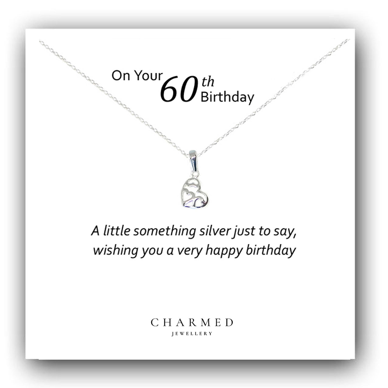60th Birthday Fancy Heart Necklace in Sterling Silver 925, Personalised Gift