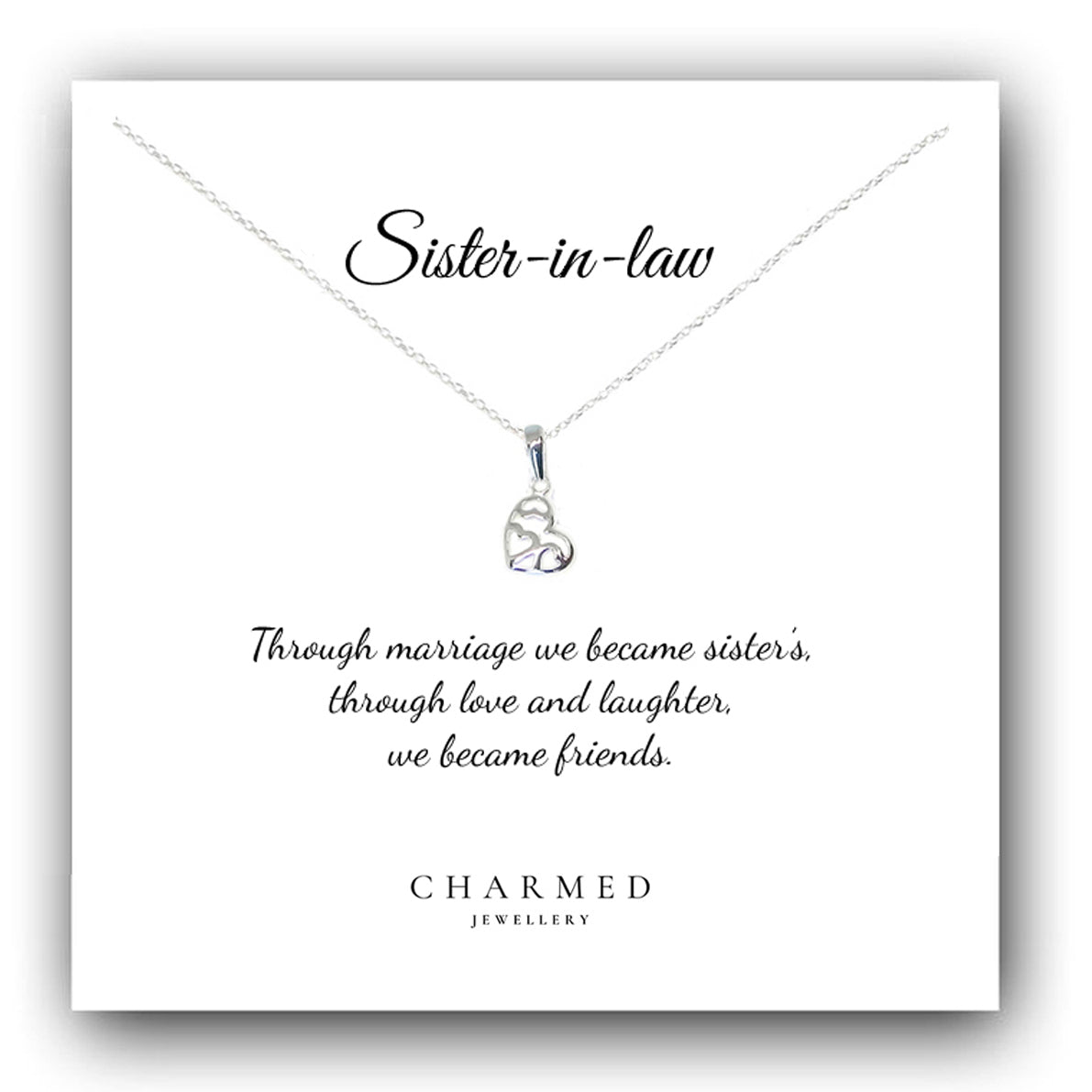 Sister in Law Fancy Heart Necklace in Sterling Silver 925, Personalised Gift