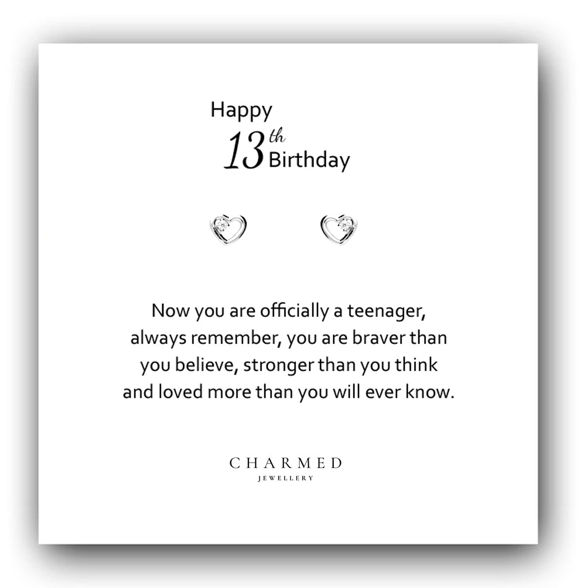 13th Birthday Gift, CZ Heart Stud Earrings Sterling Silver 925, Personalised Jewellery Gift