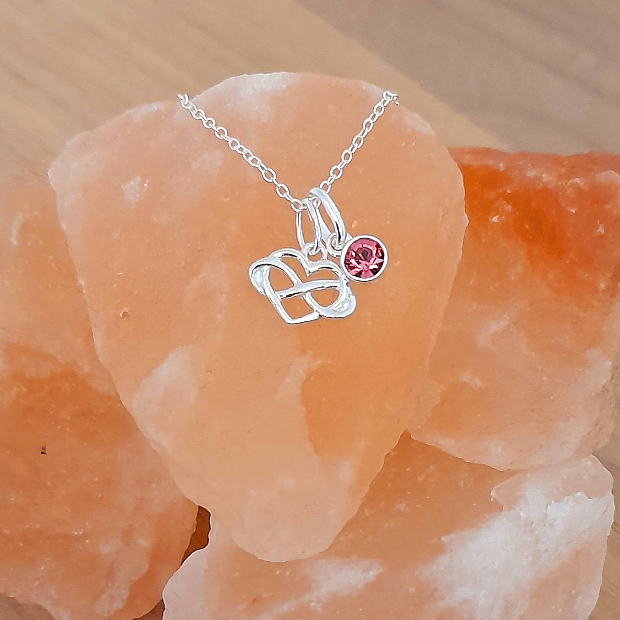 Infinity Heart Necklace with Birthstone in Sterling Silver 925 | Personalised Jewellery Gift