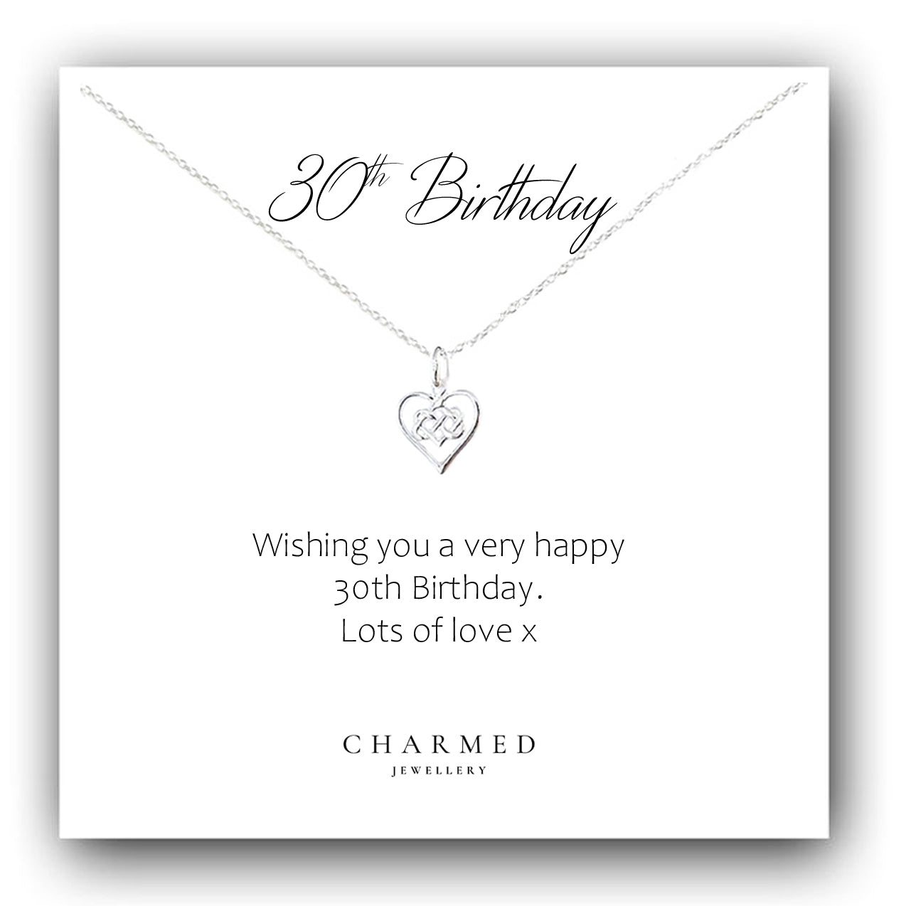 30th Birthday Infinity Knot Heart Necklace in Sterling Silver 925 | Personalised Gift