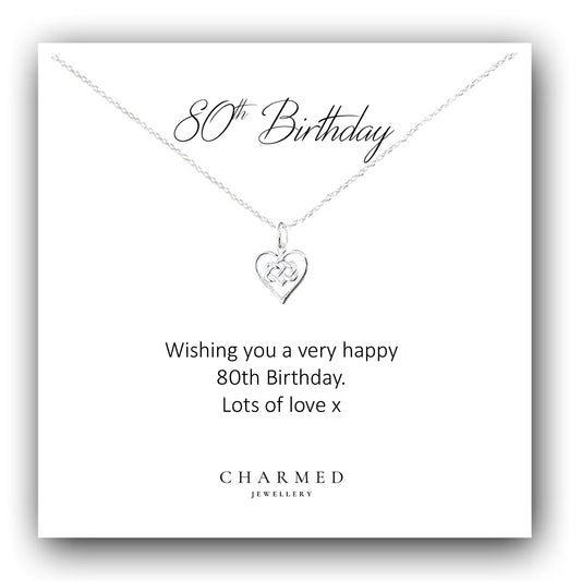 80th Birthday Infinity Knot Heart Necklace in Sterling Silver 925 | Personalised Gift