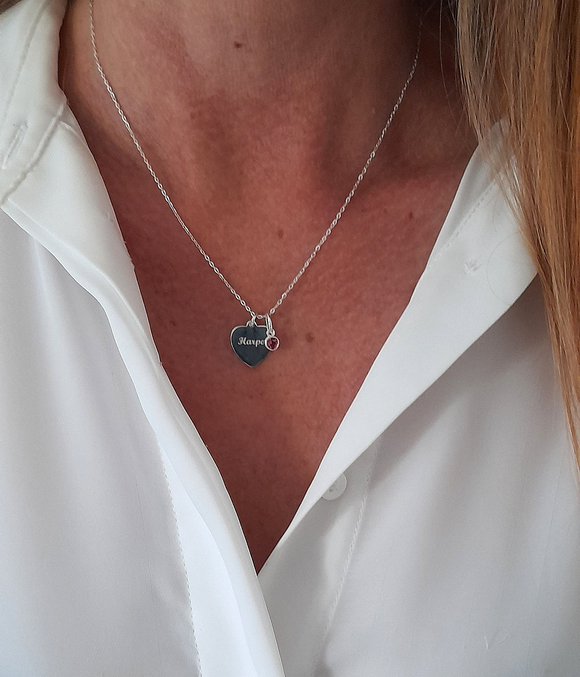 Daughter Gift, Engraved Heart Birthstone Necklace 925 Sterling Silver, Personalised Necklace, Message Jewellery