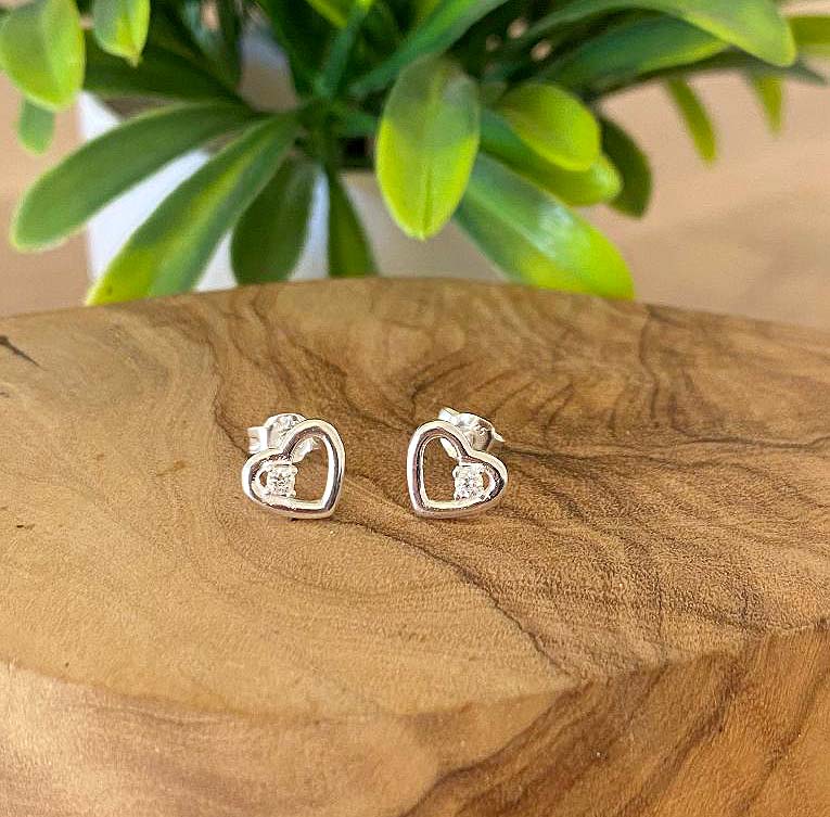 Graduation Gift, CZ Heart Stud Earrings Sterling Silver 925, Personalised Jewellery Gift