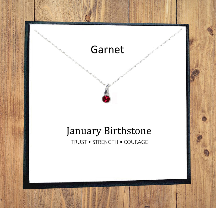 Garnet January Birthstone Necklace 925 Sterling Silver, Personalised Jewellery