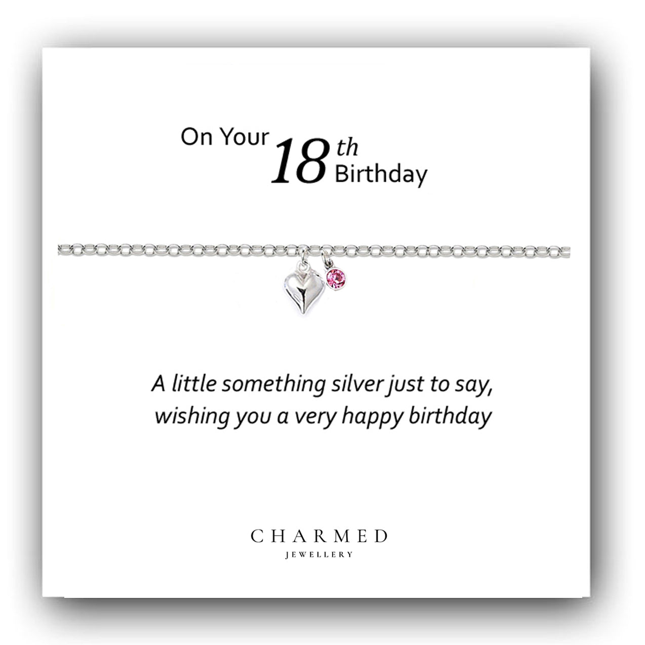 18th Birthday Puffy Heart Bracelet with Birthstone in Sterling Silver 925, Personalised Jewellery Gift