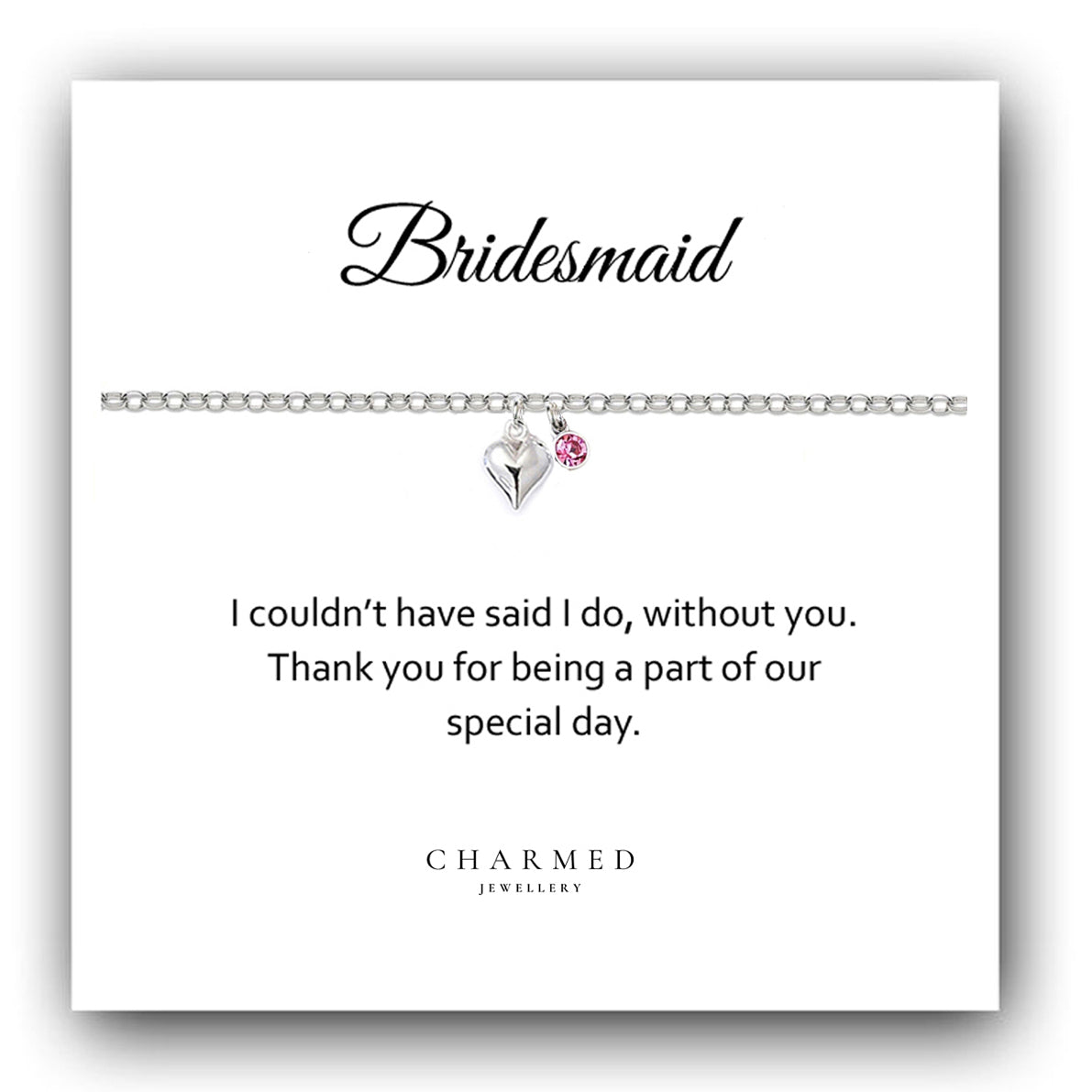 Bridesmaid Puffy Heart Bracelet with Birthstone in Sterling Silver 925, Personalised Jewellery Gift