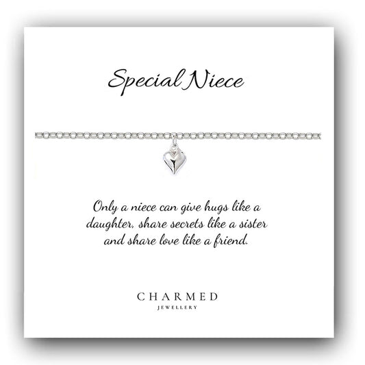 Niece Silver Puffy Heart Bracelet in Sterling Silver 925, Personalised Gift