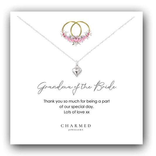 Grandma of the Bride Puffy Heart Necklace in Sterling Silver 925, Personalised Jewellery Gift