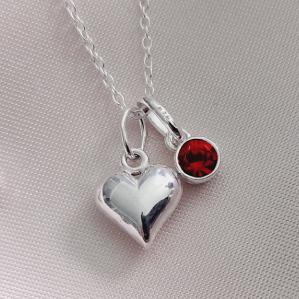 Cousin Puffy Heart Necklace with Birthstone | Sterling Silver 925 | Personalised Jewellery Gift