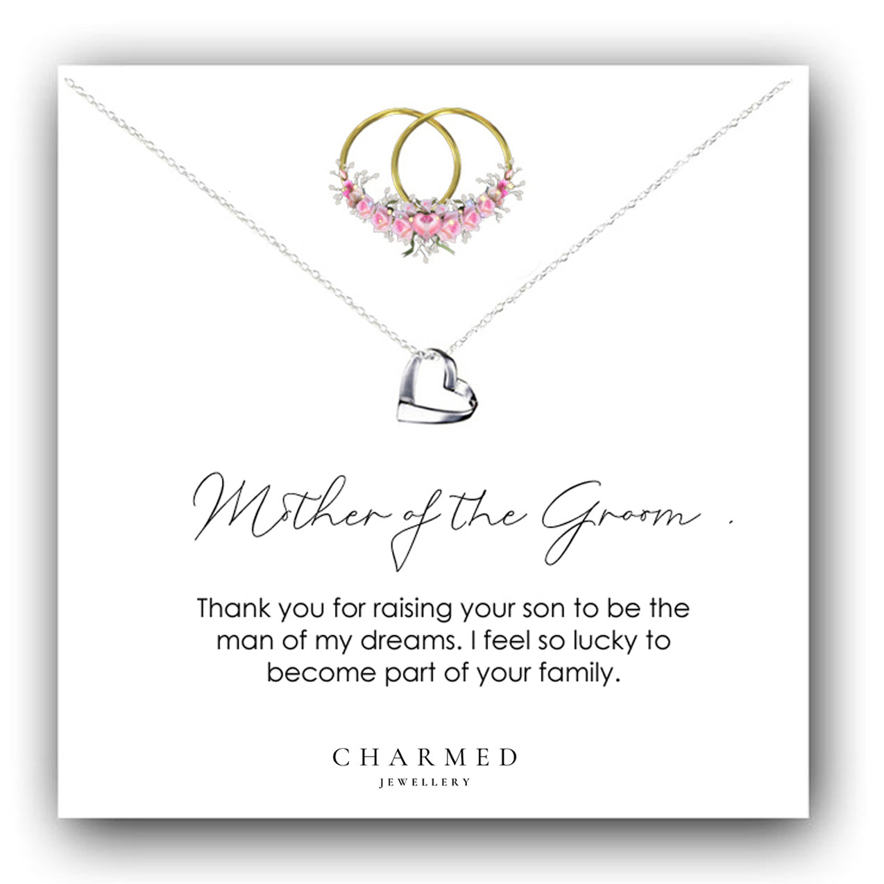 Mother of the Groom Gift Ribbon Heart Necklace in Sterling Silver 925 | Personalised Jewellery Gift