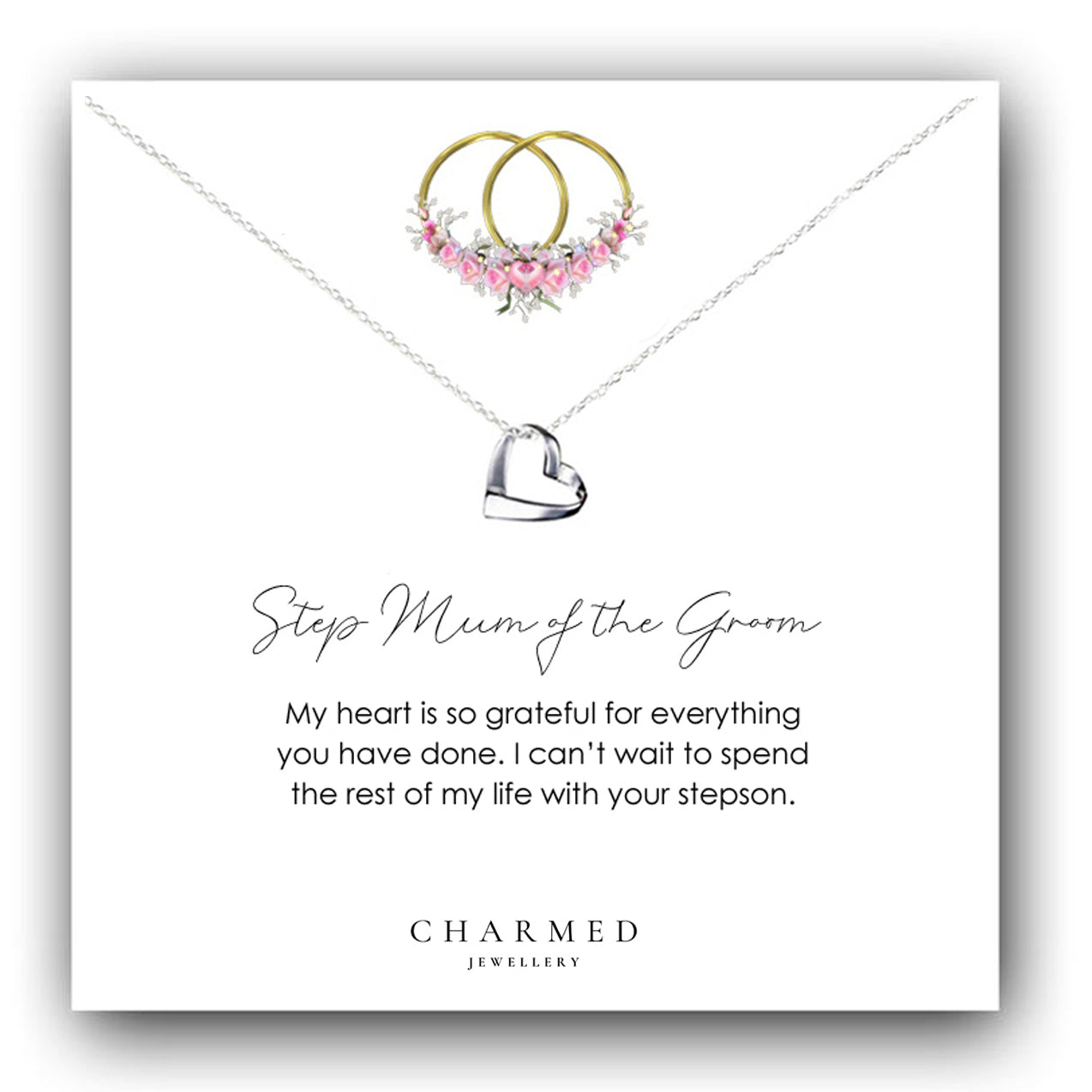 Step Mum of the Groom Gift Ribbon Heart Necklace in Sterling Silver 925 | Personalised Jewellery Wedding Gift