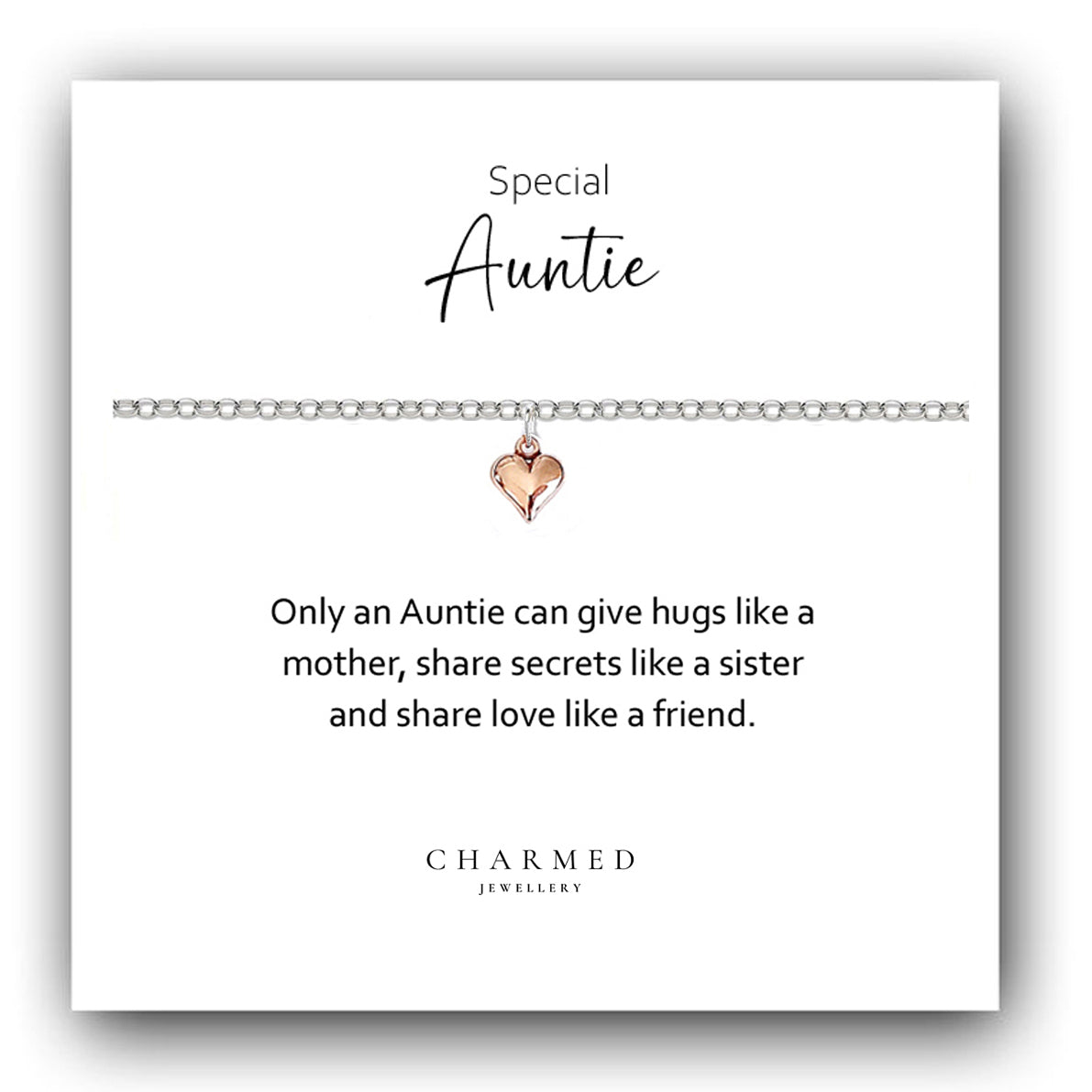 Auntie Rose Gold Puffy Heart Bracelet in Sterling Silver 925, Personalised Jewellery Gift