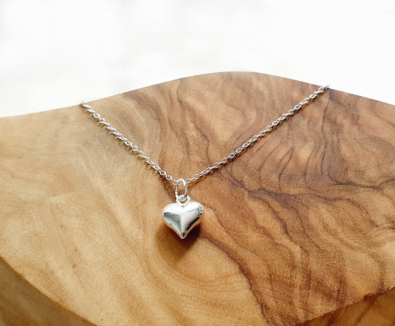 Thank You Teacher Gift,  Puffy Heart Necklace in Sterling Silver 925, Personalised Jewellery Gift