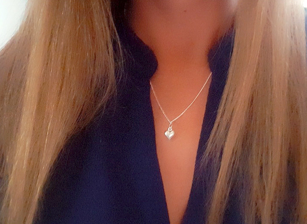 Flower Girl Gift Puffy Heart Necklace in Sterling Silver 925, Personalised Jewellery Gift