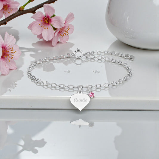 Auntie Birthstone Bracelet | Sterling Silver 925 | Personalised Jewellery Gift