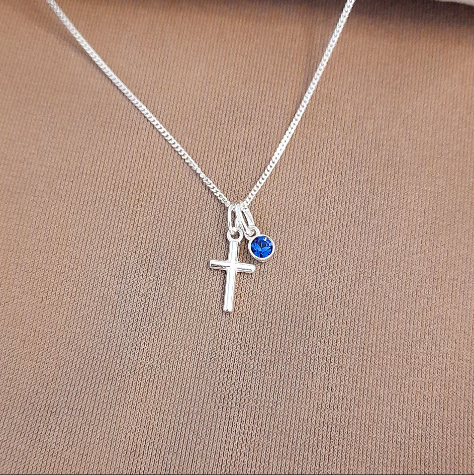 Granddaughter Cross Necklace with Birthstone in Sterling Silver 925 | Personalised Jewellery Gift